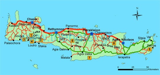 Map of mountain walks in Crete