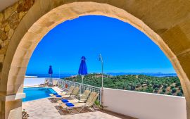 Ilios Villas, Stalos, Swimming pool with sea view
