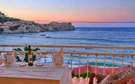 Beachfront Apartment, Agia Pelagia, balcony sunset view 1